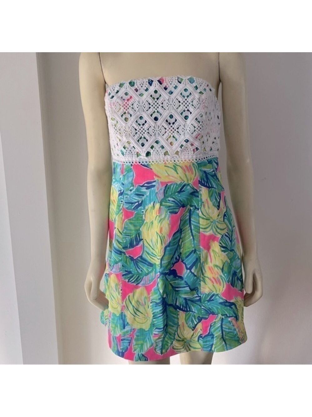 Lilly Pulitzer Women’s Brynn Dress Pink Sunset Local Flavor Strapless Mini 12